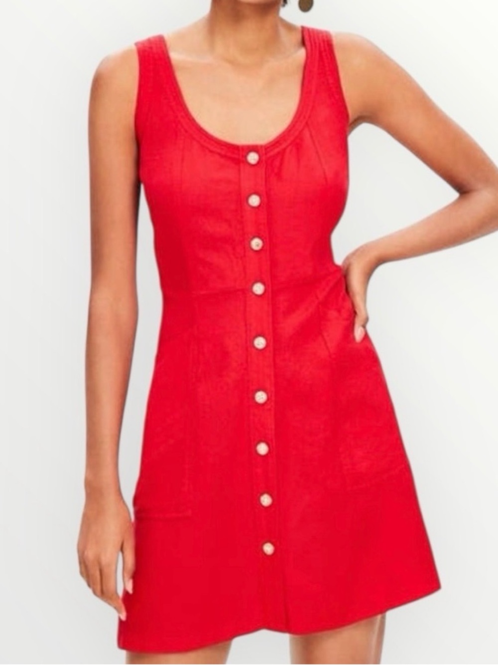 LOFT Red Button-Front Mini Dress